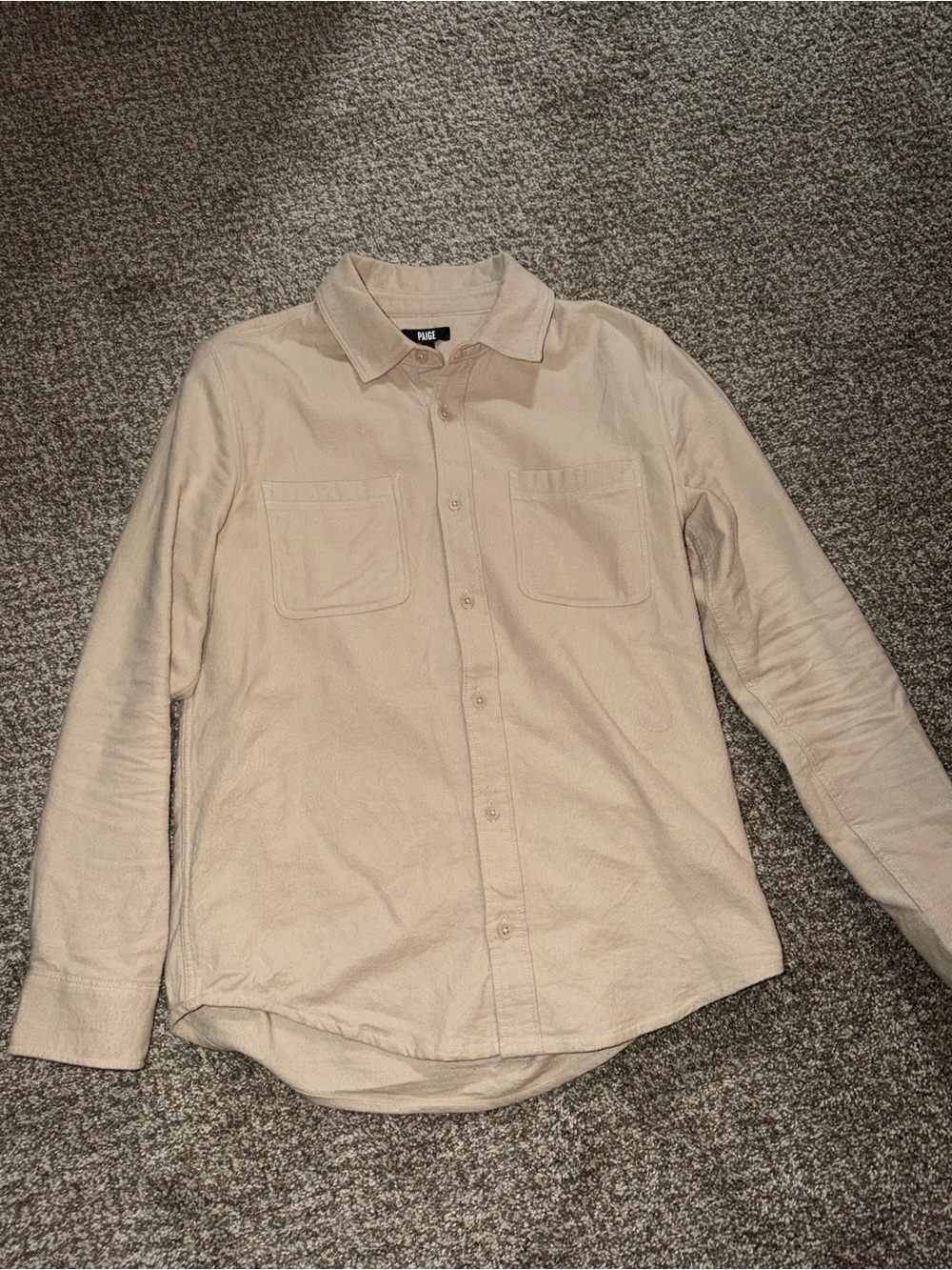 PAIGE Brushed Cotton Beige Button-Up Shirt